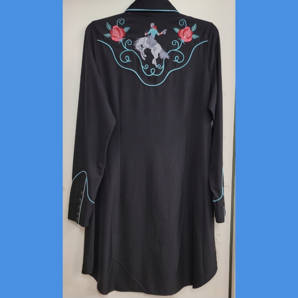VINTAGE ROPER WESTERN EMBROIDERED DRESS HORSE & ROSE'S WOMEN'S SZ LARGE COWGIRL